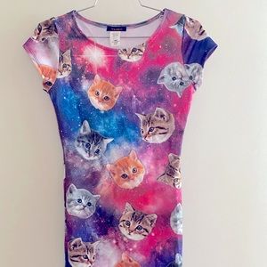Short sleeve mini cat in space dress